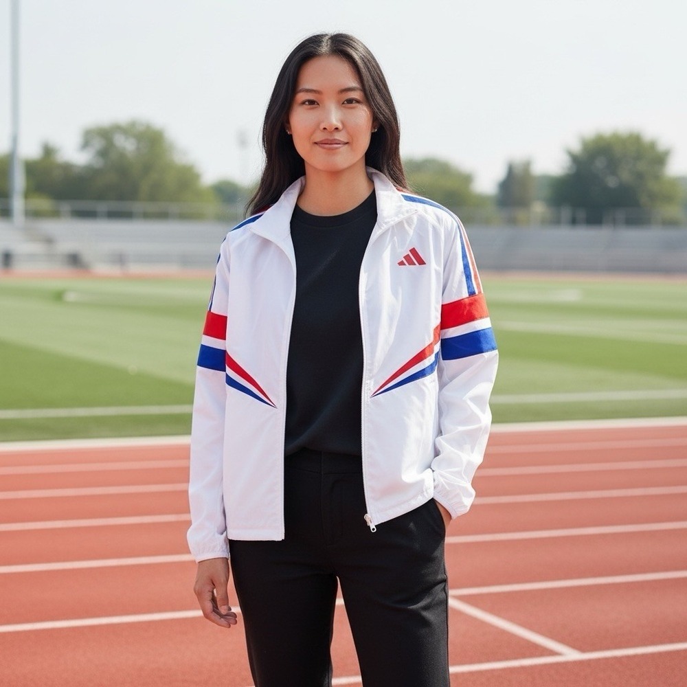 Adidas Adizero RJKT JD7330 Women's Medium Retro Running Jacket White Red Blue